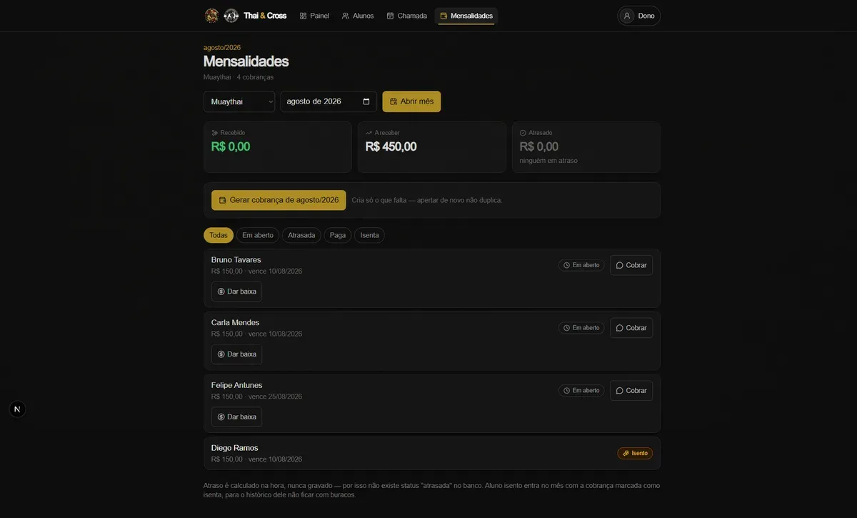 Mensalidades e cobrança